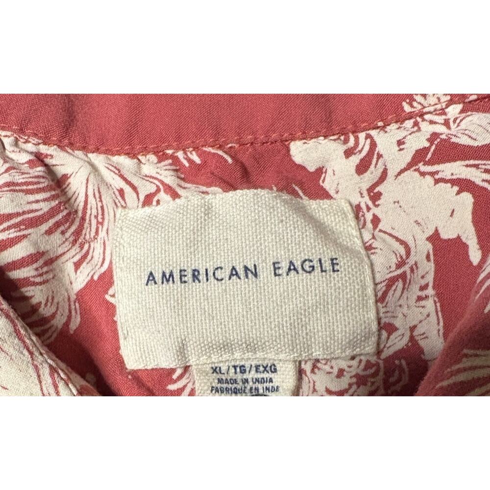 American Eagle Women’s XL Pink Tan Hawaiian Button Down Boxy Crop Top Front Tie - Picture 5 of 7